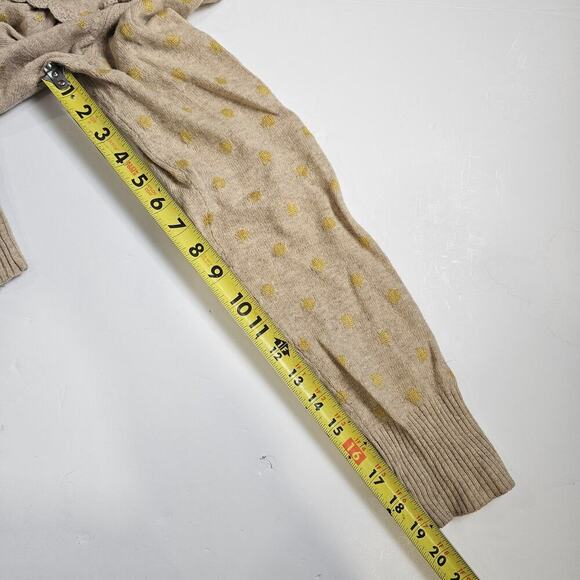 Moth Women Hooded Zip Wool Blend Cardigan Sweater Tan Yellow Dots Large Ruffle - Picture 7 of 9